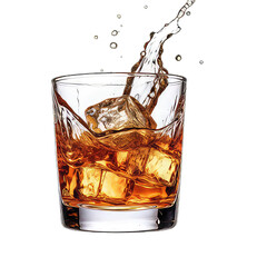 Whiskey with ice cubes in a glass without a background