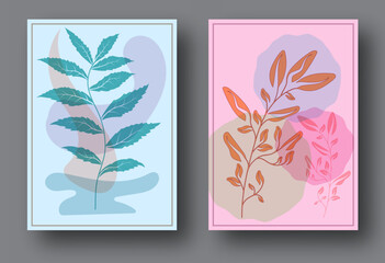 Fototapeta na wymiar A collection of backgrounds with abstract plants in the minimalist style. Layout for covers, paintings, interior prints, posters and creative design