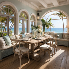 Charming coastal breakfast nook with vaulted 
