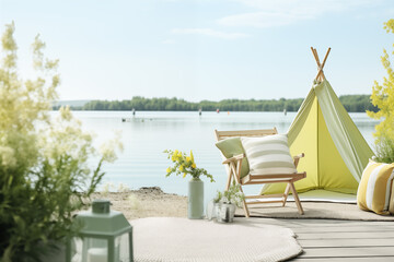 Obraz na płótnie Canvas Tranquil Lakeside Retreat: Camping at the lake