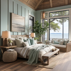  Serene coastal guest room with vaulted ceiling
