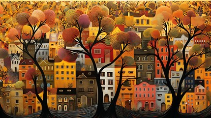 Obraz premium cartoon autumn scene landscape