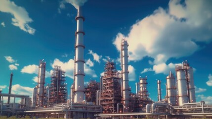 Obraz premium Close-up view Oil and gas industrial refinery zone,Detail of equipment oil pipeline steel with valve from large oil storage tank at cloudy sky