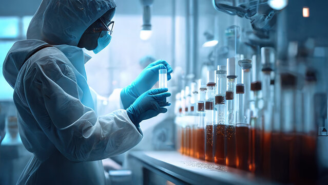 Close up view of Creating Sample Diluent for Laboratory Testing by a Laboratory Assistant 