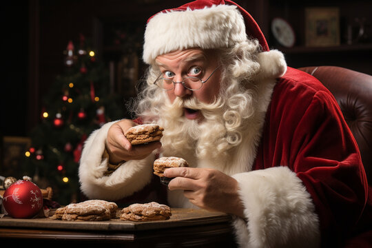 Santa sneaking a cookie when he thinks no one is watching, bringing out his relatable and endearing side. Photo