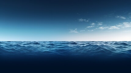 Split view horizon of blue sky with clouds and deep blue underwater ocean. Breathtaking Oceanic Panorama - with copy space to insert ads.