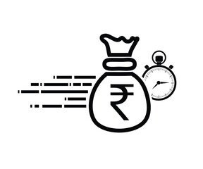 Quick and easy loan, fast Rupee money providence, business and finance services, timely payment, financial solution. Rupee with stopwatch icon. Vector illustration