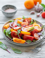 Green salad from leaves and tomatoes