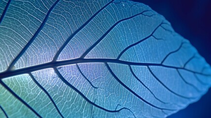 Transparent leaf with blue backlight background