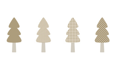Hand drawn beige yellow Christmas  tree material. Set of 4 different patterns. Suitable for Christmas cards, Christmas posters, Greeting cards, Posters, postcards,banner, promotions and advertising.