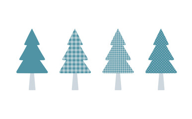 Obraz premium Hand drawn blue and white Christmas tree material. Set of 4 different patterns. Suitable for Christmas cards, Christmas posters, Greeting cards, Posters, postcards,banner, promotions and advertising.