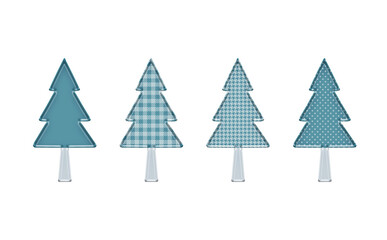 Hand drawn blue and white Christmas  tree material. Set of 4 different patterns. Suitable for Christmas cards, Christmas posters, Greeting cards, Posters, postcards,banner, promotions and advertising.