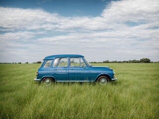 Fototapeta na wymiar blue retro car in grass