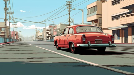 Fototapeta premium classic retro car on the road