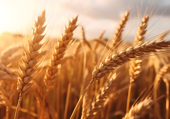 Golden wheat field under the sky. Generative AI