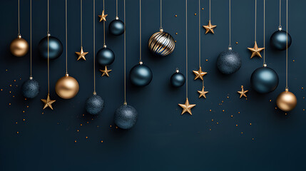 Arrange the dark gold baubles to form a constellation or other recognizable shape against the blue backdrop