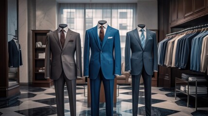 Men shirt in form of suits on mannequin in tailoring room Luxury banner for an expensive men's cloth
 - obrazy, fototapety, plakaty
