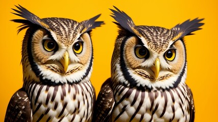 Fototapeta premium Studio portrait of surprised owl, on studio background. AI Generated