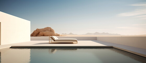 White Villa with Expansive Fresh Courtyard and Distant View of Snowy Mountains and Lake