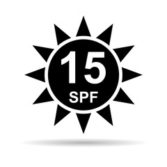 Sun protection factor 15 icon shadow, uv radiation block symbol, sun protect skin vector illustration