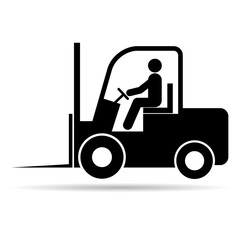 Forklift transport icon shadow, industry vehicle machine symbol, fork truck warehouse vector illustration