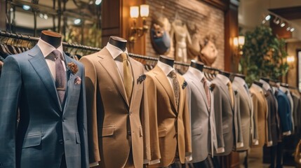 Men shirt in form of suits on mannequin in tailoring room Luxury banner for an expensive men's cloth
