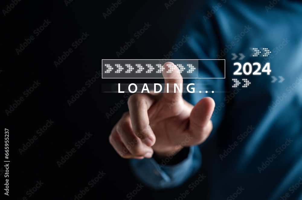 Poster Loading progress from 2023 to 2024 to countdown happy new year.
