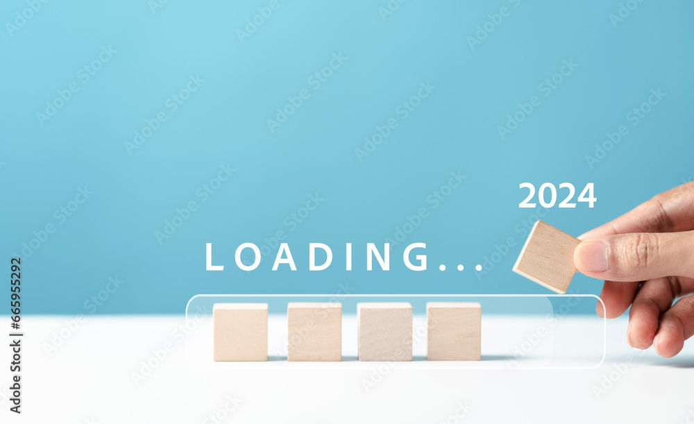 Poster Loading progress from 2023 to 2024 to countdown happy new year.