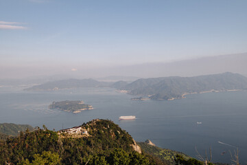 Views from the Mount Misen Observatory on Miyajima (Itsukushima) Island, Japan. Looking east over Hiroshima Bay.