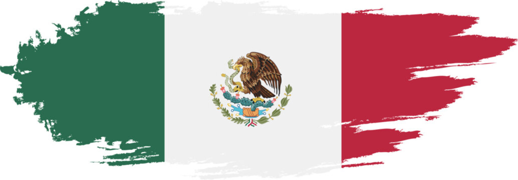 Mexico flag on brush paint stroke.