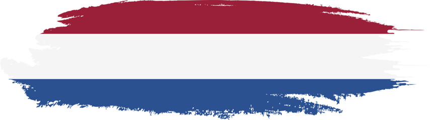 Netherland flag on brush paint stroke.