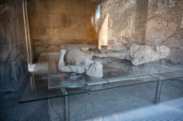 Cast of victims from the volcanic eruption in Pompeii