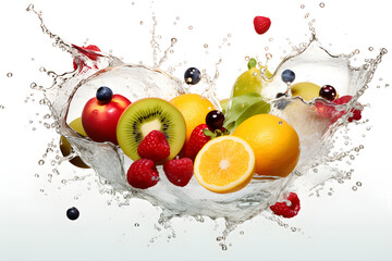 Fresh Multiple Variuos Fruits splash into water