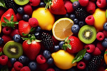 Fruits and berries mix background