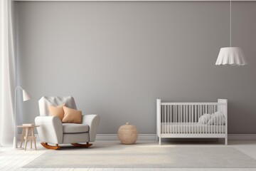 Minimalist nursery room for boy or girl. Baby room interior, in soft pastel colors, scandinavian style - obrazy, fototapety, plakaty