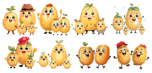 Set of cute Potatoes Clipart Illustration Sticker on isolated, transparent Background, generated ai