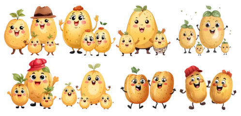Fototapete Nette Tiere Set Set of cute Potatoes Clipart Illustration Sticker on isolated, transparent Background, generated ai