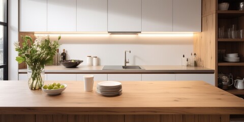 Fototapeta na wymiar Close up details of modern designer touch kitchen with wooden details