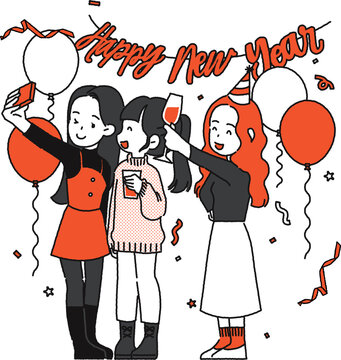 illustration of women enjoying year-end parties