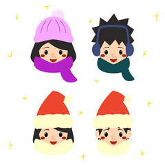 子供の顔のクリスマスイラストセット
