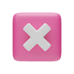 Obraz premium Multiplication sign on pink square button, 3d mathematical symbol. Arithmetic education sign for web, app, infographic. Math operations design element realistic vector illustration isolated