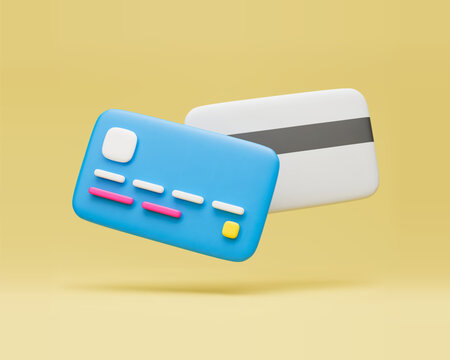 3d rendering credit card or debit for contactless payments. Secure banking operations, cashless payments, financial transactions, online banking, money transfer, e-commerce vector illustration