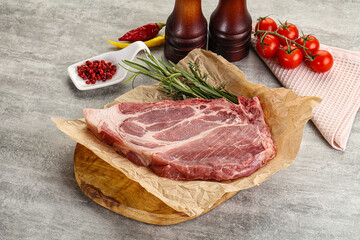 Raw pork neck steak uncoocked