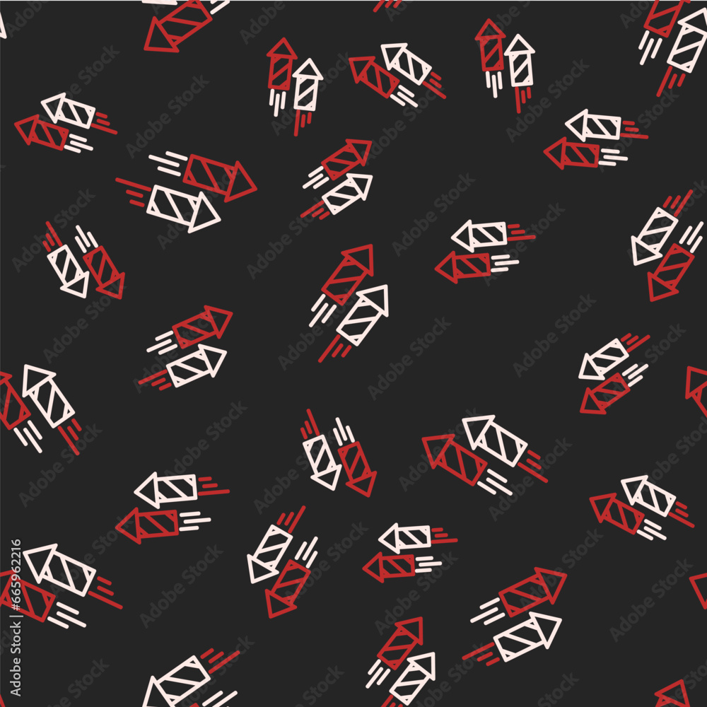 Poster line firework rocket icon isolated seamless pattern on black background. concept of fun party. explo
