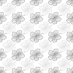 Beautiful Sakura Flower Line Art Seamless Surface Pattern Design for Coloring Book - Pages