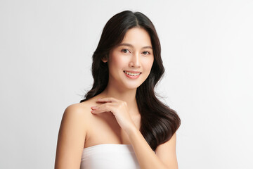 Beautiful young asian woman with clean fresh skin on white background, Face care, Facial treatment, Cosmetology, beauty and spa, Asian women portrait.