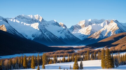 Winter landscape with snowy mountains. AI Generated