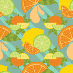 Orange, Lemon and Lime Slice Seamless Surface Pattern Design