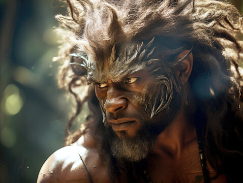 portrait of a shamanic shifter with dreadlocks - generative ai