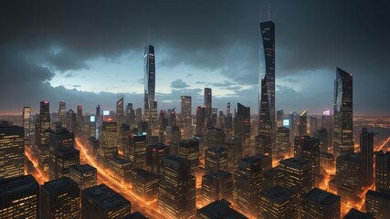 futuristic city skyline with advanced technology and towering skyscrapers. AI Generated